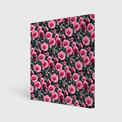 Холст квадратный Кусты розовых роз на сером фоне, цвет: 3D-принт