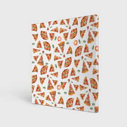 Холст квадратный Кусочки пиццы - паттерн на белом, цвет: 3D-принт
