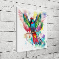 Холст квадратный Разноцветный акварельный попугай с расправленными, цвет: 3D-принт — фото 2