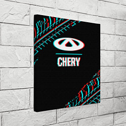 Холст квадратный Значок Chery в стиле glitch на темном фоне, цвет: 3D-принт — фото 2