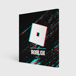 Холст квадратный Roblox в стиле glitch и баги графики на темном фон, цвет: 3D-принт
