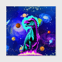 Холст квадратный Динозавр в космосе - неоновое свечение, цвет: 3D-принт — фото 2