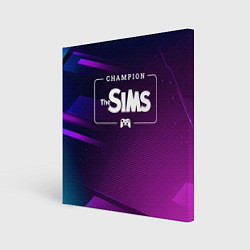 Холст квадратный The Sims gaming champion: рамка с лого и джойстико, цвет: 3D-принт