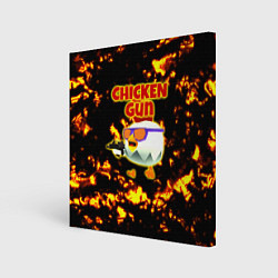 Холст квадратный Chicken Gun на фоне огня, цвет: 3D-принт