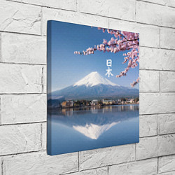Холст квадратный Цветущая сакура на фоне Фудзиямы - Япония, цвет: 3D-принт — фото 2