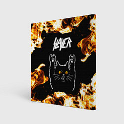 Холст квадратный Slayer рок кот и огонь, цвет: 3D-принт