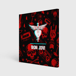 Холст квадратный Bon Jovi rock glitch, цвет: 3D-принт