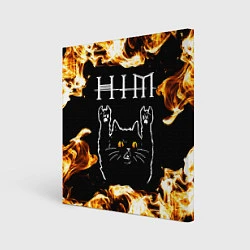 Холст квадратный HIM рок кот и огонь, цвет: 3D-принт