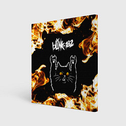 Холст квадратный Blink 182 рок кот и огонь, цвет: 3D-принт