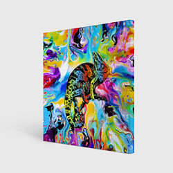 Холст квадратный Маскировка хамелеона на фоне ярких красок, цвет: 3D-принт