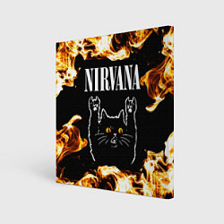 Холст квадратный Nirvana рок кот и огонь, цвет: 3D-принт