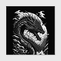 Холст квадратный Черно-белый дракон и волны, цвет: 3D-принт — фото 2