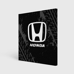 Холст квадратный Honda speed на темном фоне со следами шин, цвет: 3D-принт