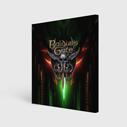 Холст квадратный Baldurs Gate 3 logo green red light, цвет: 3D-принт