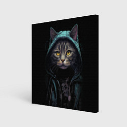Холст квадратный Кот в капюшоне стиль киберпанк, цвет: 3D-принт