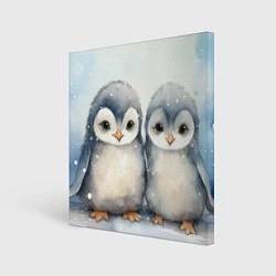 Холст квадратный Милые пингвины акварель, цвет: 3D-принт