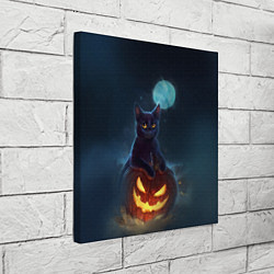 Холст квадратный Кот с тыквой - хэллоуин, цвет: 3D-принт — фото 2