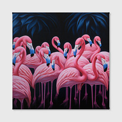 Холст квадратный Стая розовых фламинго в темноте, цвет: 3D-принт — фото 2
