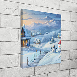 Холст квадратный Новогодний дворик со снеговиком, цвет: 3D-принт — фото 2
