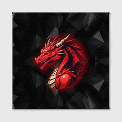 Холст квадратный Красный дракон на полигональном черном фоне, цвет: 3D-принт — фото 2