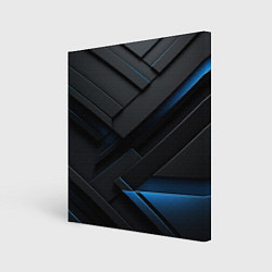 Холст квадратный Голубая неоновая полоса на черном, цвет: 3D-принт
