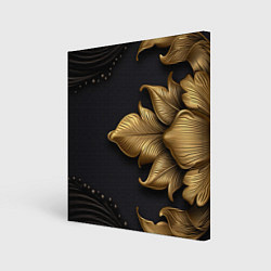 Холст квадратный Золотые объемные листья на черном фоне, цвет: 3D-принт