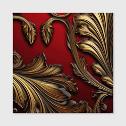 Холст квадратный Золотые объемные листья на красном фоне, цвет: 3D-принт — фото 2