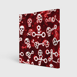 Холст квадратный Белые черепки и кости на красном фоне, цвет: 3D-принт