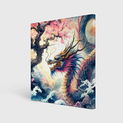 Холст квадратный Japanese dragon and sakura - engraving, цвет: 3D-принт