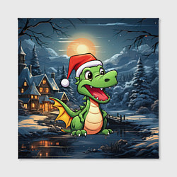 Холст квадратный Зеленый дракон на новогоднем фоне, цвет: 3D-принт — фото 2