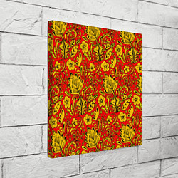 Холст квадратный Хохломская роспись золотистые цветы на красном фон, цвет: 3D-принт — фото 2