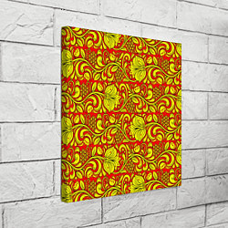 Холст квадратный Хохломская роспись золотистые цветы и ягоды на кра, цвет: 3D-принт — фото 2