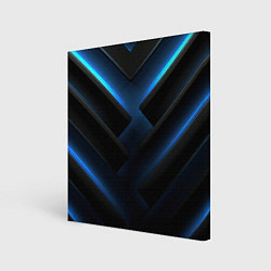 Холст квадратный Черный абстрактный фон и синие неоновые вставки, цвет: 3D-принт