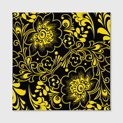Холст квадратный Хохломская роспись золотые цветы на чёроном фоне, цвет: 3D-принт — фото 2