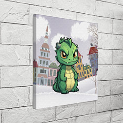 Холст квадратный Зеленый дракон на снежном фоне, цвет: 3D-принт — фото 2