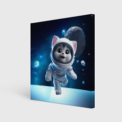 Холст квадратный Котёнок в космосе, цвет: 3D-принт