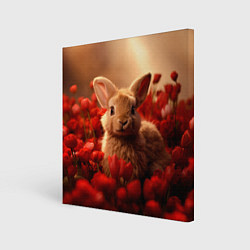 Холст квадратный Влюбленный кролик в розах, цвет: 3D-принт