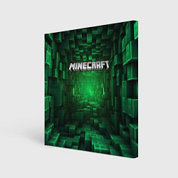 Холст квадратный Minecraft logo зеленые плитки, цвет: 3D-принт