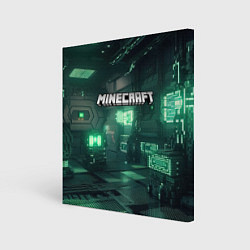 Холст квадратный Minecraft logo в стиле киберпанк, цвет: 3D-принт
