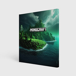 Холст квадратный Minecraft logo зеленый мир, цвет: 3D-принт