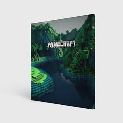 Холст квадратный Minecraft logo зеленые квадратные кубы, цвет: 3D-принт