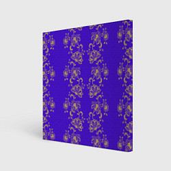 Холст квадратный Контурные цветы на фиолетовом фоне, цвет: 3D-принт