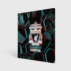 Холст квадратный Liverpool FC в стиле glitch на темном фоне, цвет: 3D-принт