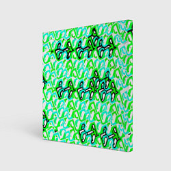 Холст квадратный Зелёный узор и бело-чёрная обводка, цвет: 3D-принт