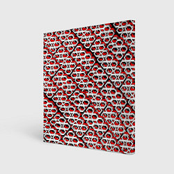 Холст квадратный Красно-белый узор на чёрном фоне, цвет: 3D-принт