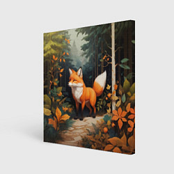 Холст квадратный Лисёнок на лесной прогулке, цвет: 3D-принт