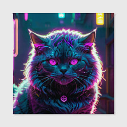 Холст квадратный Кот киберпанк с розовыми глазами, цвет: 3D-принт — фото 2
