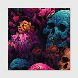 Холст квадратный Яркие цветы с черепами, цвет: 3D-принт — фото 2