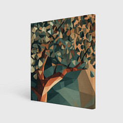 Холст квадратный Полигональное дерево с зелеными листьями, цвет: 3D-принт