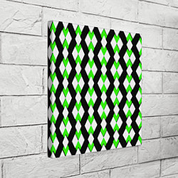 Холст квадратный Зелёные и белые ромбы на чёрном фоне, цвет: 3D-принт — фото 2